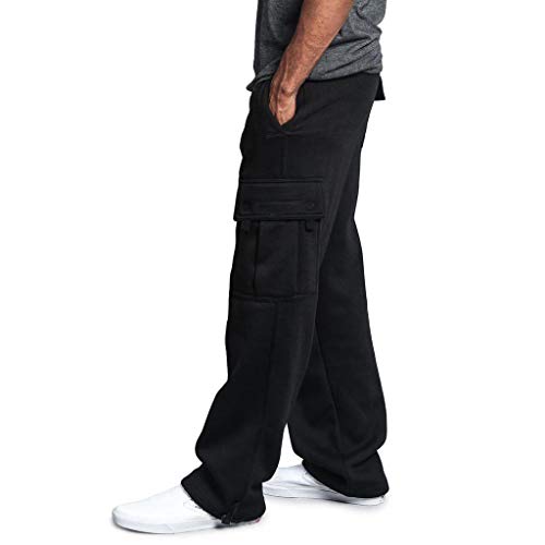 AgrinTol Mens Sports Pants, Men's Splicing Overalls Casual Pocket Sport Work Casual Trouser Pants Black - Thumbnail 2