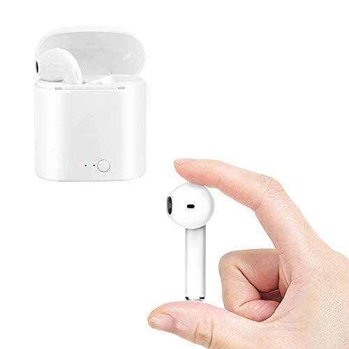 Wireless Bluetooth Earbuds, White Headphones with Built-in mic Noise-canceling Stereo Headset with Carrying Charging case for iOS/Samsung/Android