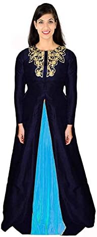 Siddhi Enterprise Girl's Birthday Party Wear Semi Stitched Salwars Suit Gown (Firozi)