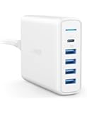 USB C Wall Charger, Anker Premium 60W 5-Port Desktop Charger with One 30W Power Delivery Port for iPhone XS/XS Max/XR/X/8/7/6/Plus, MacBook, Nexus 5X/6P, and 4 PowerIQ Ports for iPhone, iPad, and More