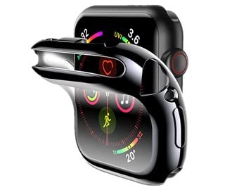FOLX FSG2030 Shocked Proof Flexible Silicone TPU Watch Case Cover with Screen Protector Temper Compatible with Apple Watch Series 6 | SE | Series 5 | Series 4 (45MM, Black)