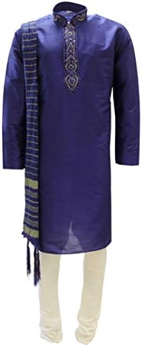 Sonisha MKP9007 Blue and Ivory Men's Kurta Pyjama Indian Suit Bollywood Sherwani