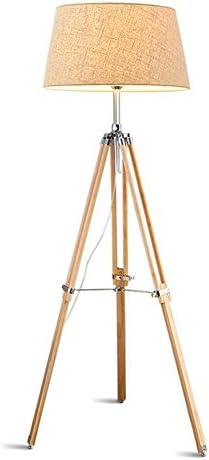 Atmko®Modern Wooden Tripod Floor Lamp Light with Body Can Be Adjusted and Fabric Lampshade for Bedroom Living Room Contemporary Simplicity Standing Reading Lamp Light