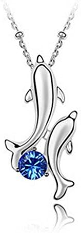 LiangXuanChen Women's Cute 925 Sliver Rhinestones Christmas Dolphin Necklace (Blue)