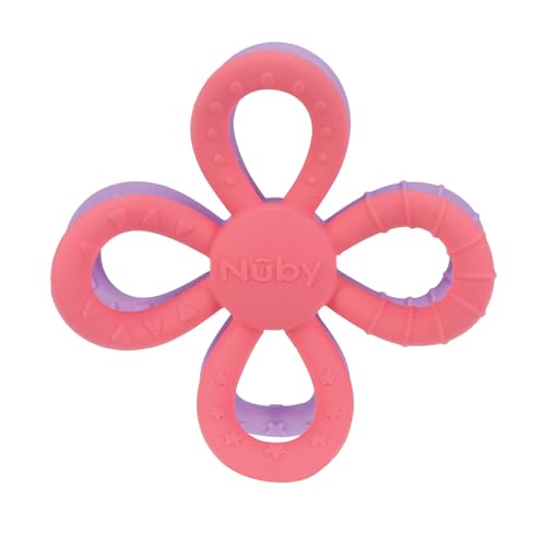 Nuby Fun Loops Teether - Flower-Shaped Infant Teething Toy for Babies - 3+ Months - Pink and Purple