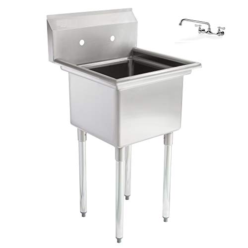 Commercial Kitchen Prep and Utility Stainless Steel One 1 Compartment Bay Sink with 10" Faucet (24" Width x 24" Length) - Thumbnail 4