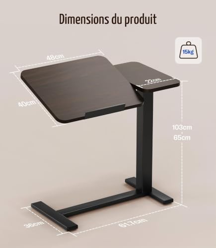 MAIDeSITe C-Shaped Side Table with Wheels, Height Adjustable Table with Double Tilting Tray and Stopper, Ideal for Care, Reading and Teleworking (Walnut)