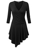 TWINTH Womens V-Neck 3/4 Sleeve Soft Fabric Unbalanced Hemline Drape Long Tunic Top