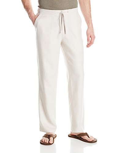 Drawstring Pant with Back Elastic Waistband, Natural Linen with Textured Details, X-Large x 32L