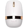 Azio IZO Wireless Optical Mouse - Bluetooth 3.0 & 5.0/2.4G RF-USB, Ambidextrous Design, PixArt PAW3212 Sensor, 1000/1600/2400 DPI, Rechargeable, White & Gold - PC & Mac, White Blossom (IM103)
