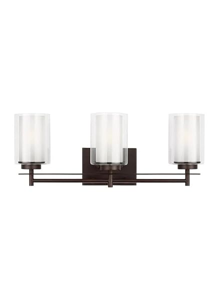 GENERATION LIGHTING 4437303EN3-962 ELMWOOD PARK VANITY, 3-LIGHT 28.5 TOTAL WATTS, BRUSHED NICKEL, CETL LISTED, SAFETY RATED FOR WET LOCATIONS – VANITY FIXTURE, ALUMINUM CONSTRUCTION