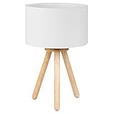 Bedside Lamp Tomons Wood Tripod, Soft Warm Light for Bedroom Decorated, Night Stand Lamp with Fabric Lampshade, Simple Design, LED Bulb Included
