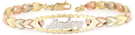 Real 10K Tri Color Yellow, White & Rose Gold Madre (Mother) Chevron Bracelet for Woman