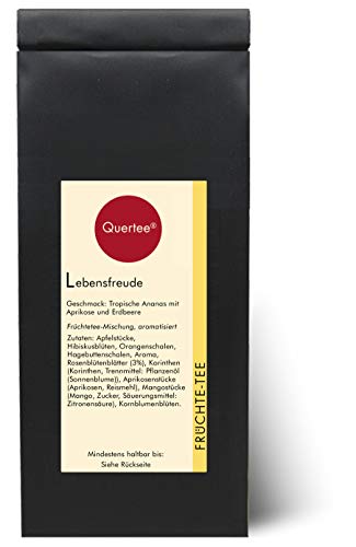 Quertee - Früchtetee "Rosengarten Lebensfreude" - Tropische Ananas mit Aprikose und Erdbeeren Geschmack (100g) – Bild 4