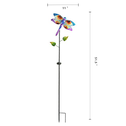 Solar Garden Stake Outdoor Figurine LED Light Cute Metal Stick Art Ornament Decor for Lawn Yard Patio by CEDAR HOME, 11"W x 2"D x 52"H, Dragonfly - Thumbnail 4