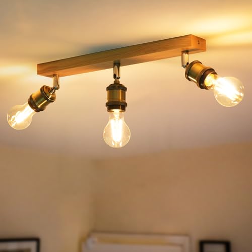 ANWIO Retro Ceiling Lamp, 3-Way Ceiling Lights for Bedroom, Kitchen and Living Room with E27 Bases, Adjustable, Bronze, 40W, 1080 Lumen, LED, White