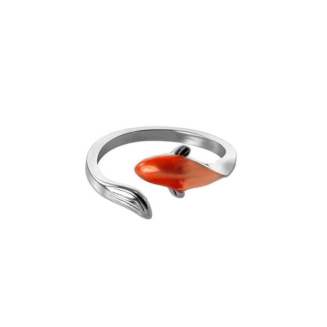 Chereda Red Enamel Koi Fish Ring For Women Girls Vintage Jewelry Silver Color Lucky Ring Classical Art Exquisite Female Gift
