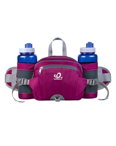 WATERFLY Hüfttasche Gürteltasche: Hüfttasche mit 2 Wasserflaschenhaltern Lendenwirbelgurt Wandern Laufen Joggen Camping Große Frau Mann (Flasche nicht