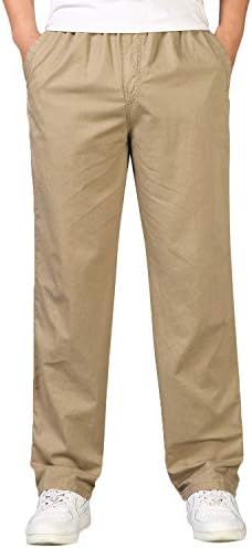 Earlish Mens Work Casual Wrinkle-Resistan Pants Relaxed Fit Lightweight Cotton Trousers for Men