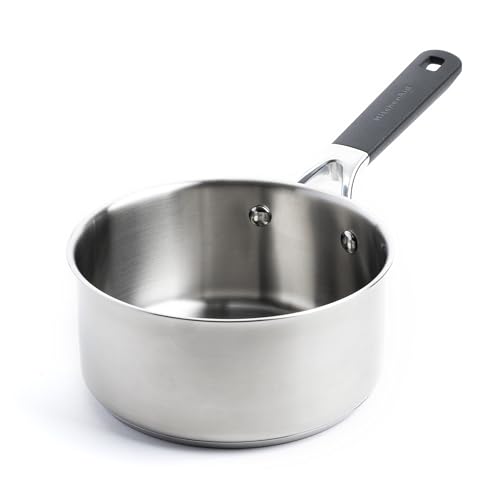 KitchenAid Classic Stainless Steel 3-Layer 18 cm/2.1 Litre Saucepan Pot, Clad, Induction, Oven Safe, Stay-Cool Handle, Silver
