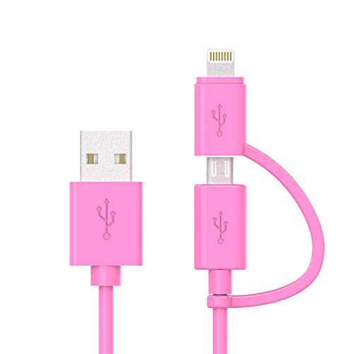 Apple MFi Certified 2 in 1 iPhone Charger Lightning Cable and Micro USB to USB Charger Cord, Compatible iPhone X, 8, 8 Plus,7 Plus, Android Data Cable 2 in 1 Pink(6FT)