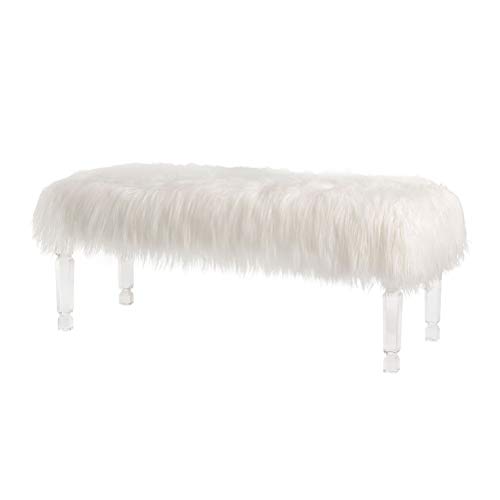 Glitzhome Luxurious Faux Fur Ottoman with Acrylic Legs Long Entryway