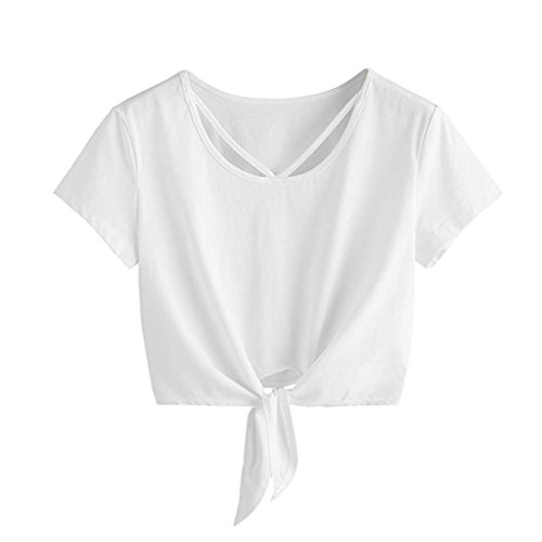 Click Here to See More Images NREALY Women's Solid Bandage Loose Short Sleeve Summer Crop T-Shirt Tunic Tops Blouse