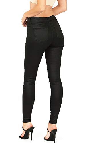Celebrity Pink Women's Juniors Mid-Rise Color Jeggings Fit Skinny Pants (3, Coated Black) - Thumbnail 2