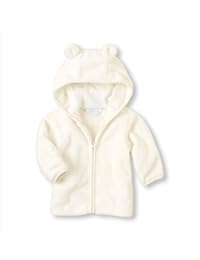 Noubeau Infant Baby Boys Girls Fleece Ears Hat with Lined Hooded Zipper Up Jacket Coat Tops Outwear Overcoat Warm Fall Winte (White, 0-6 Months)