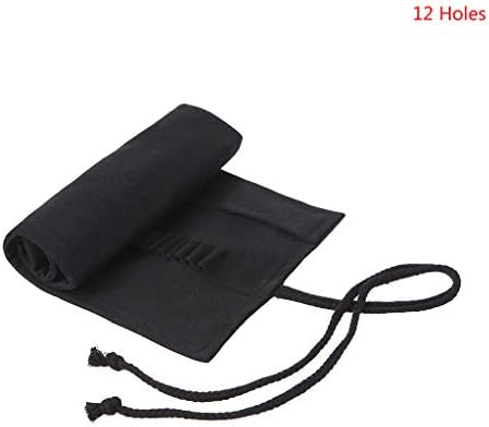 YOFO Canvas Pencil Wrap, Black 12/24/36/48/72 Holes Pencil Roll up Case Pencil Pouch Bag Holder Pen Roll up Bag Storage