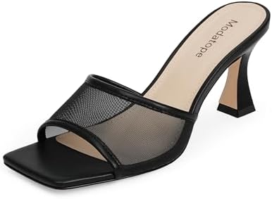 Amazon.com | LISHAN Square Open Toe Clear Mid Block Heel Mules