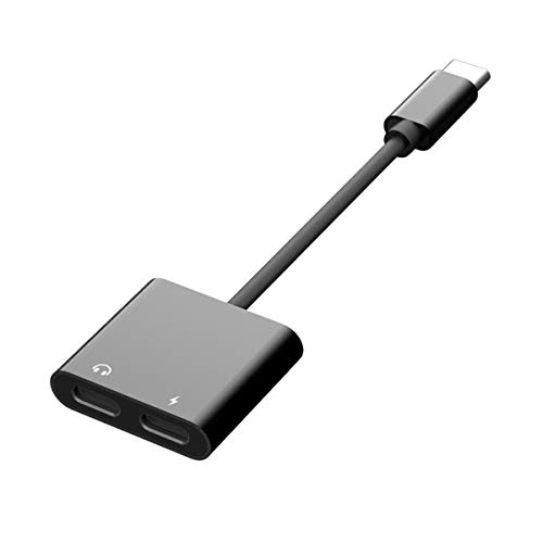 USB C Headphone and Charge Adapter,Wingstek Dual Type-C Digital Audio Earphone Converter,Compatible with Google Pixel 2/2XL/3/3XL,iPad Pro2018,Samsung Galaxy s10/note 10 + Plus,Essential Phone-Black