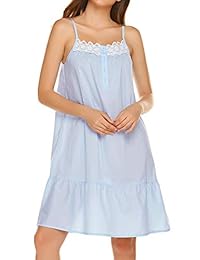 Ekouaer Sleepwear Victorian Sleepshirts Sleeveless Nightgown Straps Sleep Wear Dress Cotton Pajama Dress for Women