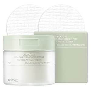 Amazon.com : celimax Ji.Woo.Gae Cica BHA Blemish Toner Pad - BHA, PHA ...