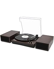 LP&No.1 Bluetooth Vinyl Record Player with External Speakers, 3-Speed Belt-Drive Turntable for Vinyl Albums with Auto Off and Bluetooth Input,Dark Brown Wood