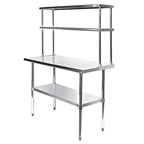 Stainless Steel Work Prep Table 24 x 60 with Adjustable Double Overshelf 14 x 60