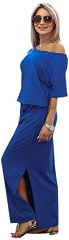 Napoo Women Cold Shoulder Solid Split Long Maxi Evening Party Dress with Pocket
