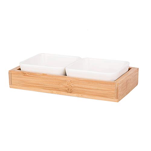 HaloVa Serving Tray, Removable Ceramic Compartment Bowls with Bamboo