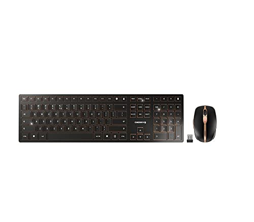 CHERRY DW 9000 Slim, Kabelloses Tastatur- und Maus-Set, EU-Layout (QWERTY), Bluetooth & 2,4 GHz Funk, Leise Tasten, Wiederaufladbar, Schwarz-Bronze