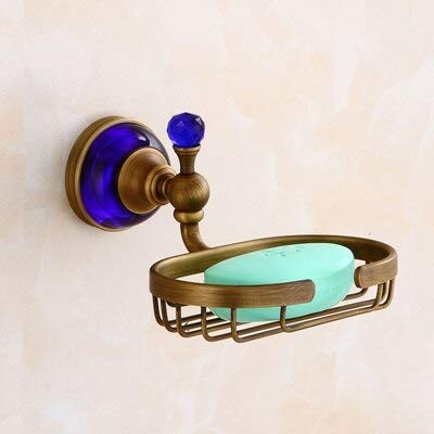 Mercury_Group, Antique Brass Blue Crystal Base Bathroom Accessories Wall Mounted Toilet Paper Holder