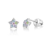 Premium 8MM Crystal Star Screwback Kids Baby Girl Teen Earrings With Swarovski Elements By Chanteur – 925 Sterling, White Gold Tone – Perfect Gift For Children
