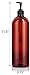 JUVITUS Amber 32 oz Large Boston Round PET Plastic Bottles (BPA Free) with Black Lotion Pump (2 pack)