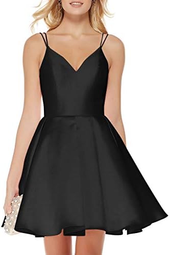 JASY Short Spaghetti Straps V-Neck A-line Homecoming Dress with Pockets for Girls
