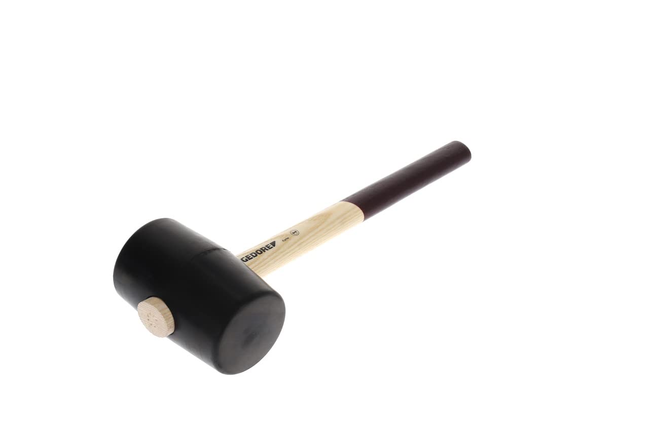 GEDORE Rubber Mallet with Wooden Handle, Dia. 90 mm, Hammer with ash Wood Handle, 2 Flat Striking Faces, Tool, Forged, 226 E-4