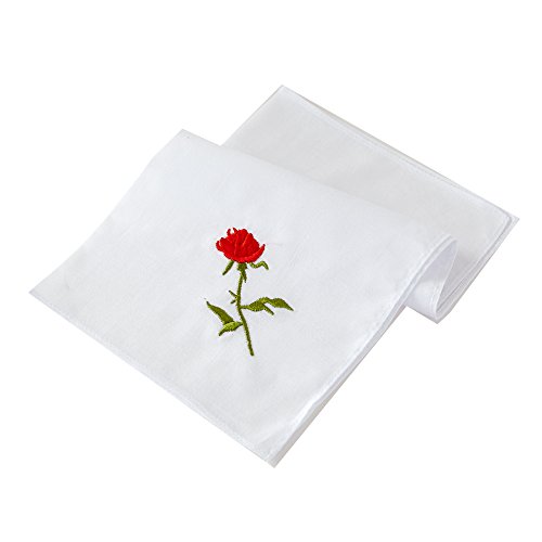 Handkerchief for Women's\Ladies,Rose Embroidery,100% Cotton,Pack of 6 â€¦