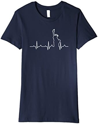 Women's I Love New York Statue of Liberty Heartbeat T-Shirt Medium Navy
