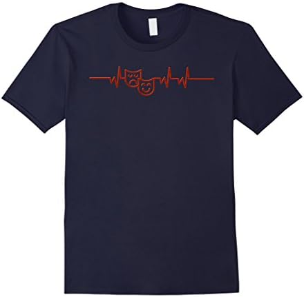 Mens Funny Heartbeat Cardiogram Theatre Masks Lover T-Shirt Gift XL Navy