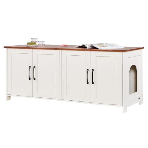 VEVOR Cat Litter Box Enclosure for 2 Cats, Litter Box Furniture Hidden with Double Rooms, Wooden Cat Boxes Cabinet Fit Most of Litter Boxes, 47.2L x 18.5W x 19.7H, White
