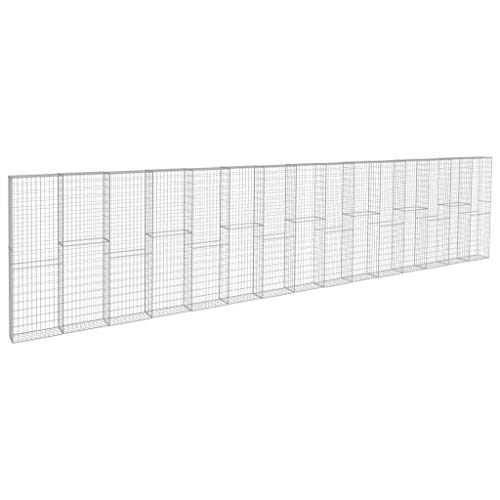 HLLNME Steinzaun Steinkorb Steingabione Gabion Säule, Gabionenwand mit Abdeckung Verzinkter Stahl 900×50×200 cm – Bild 3