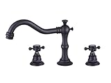 Greenspring Deck Mounted Three Holes Double Handles Widespread Roman Bathroom Sink Faucet 3pcs faucet, Oil Rubbed Bronze
